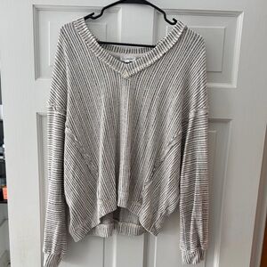 Blu Pepper V-Neck Striped Sweater - Cream and Gray